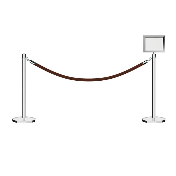 Montour Line Stanchion Post & Rope Kit Pol.Steel, 2CrownTop 1Tan Rope 8.5x11H Sign C-Kit-1-PS-CN-1-Tapped-1-8511-H-1-PVR-TN-PS